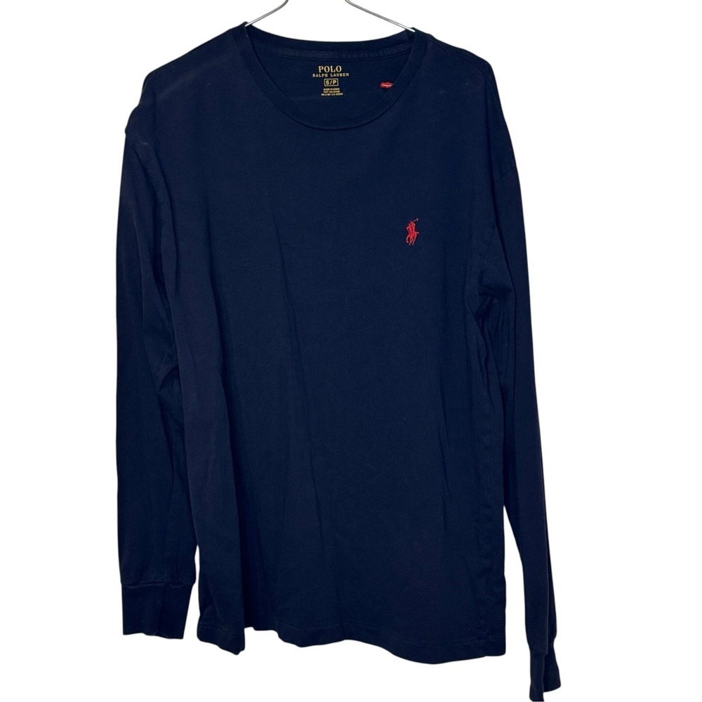 Polo Ralph Lauren Mens T-Shirt Long Sleeve Embroidered Pony Cotton Navy Small